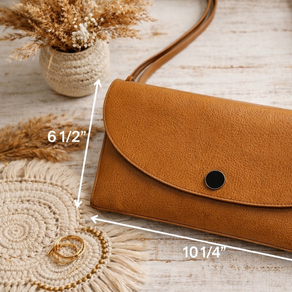 Madewell Tan Genuine Leather Crossbody Shoulder Bag Minimalist Flap - Picture 5 of 16